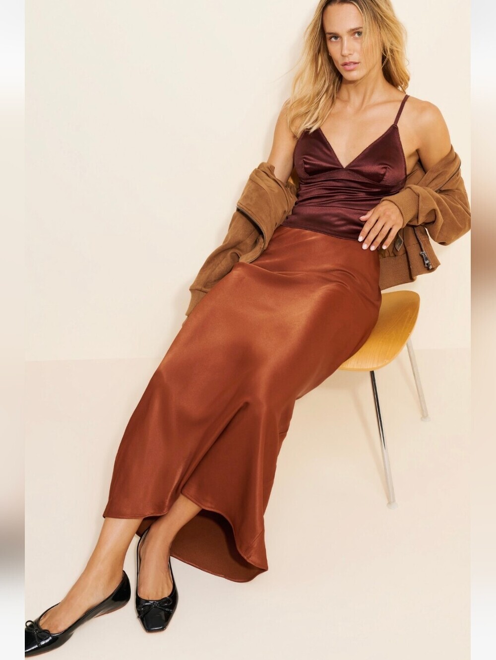 Anthropologie Tilda Maxi Slip Skirt-Brown
